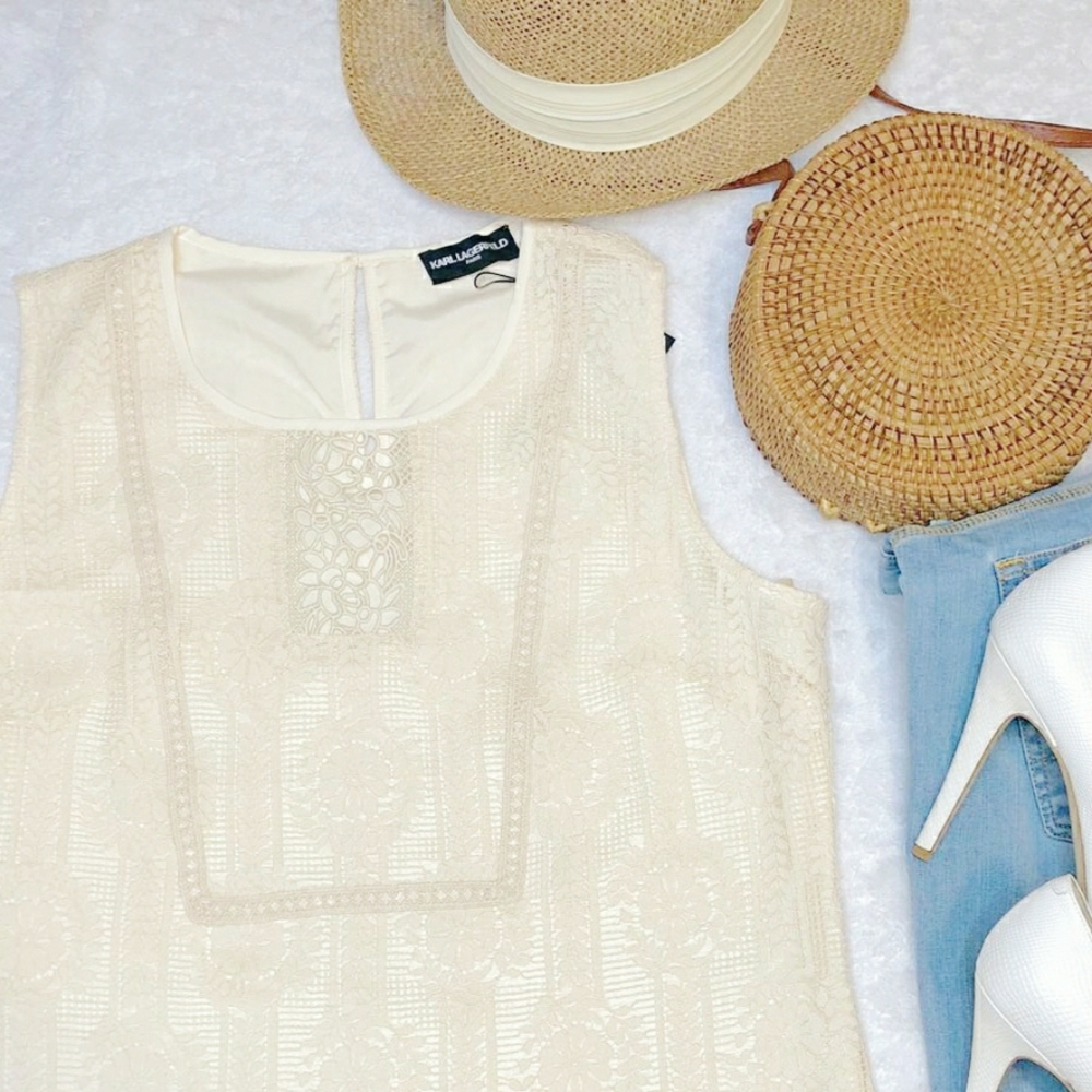 NEW| Karl Lagerfeld | Pearl White Lace Top